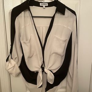 Black and white Express button down blouse
